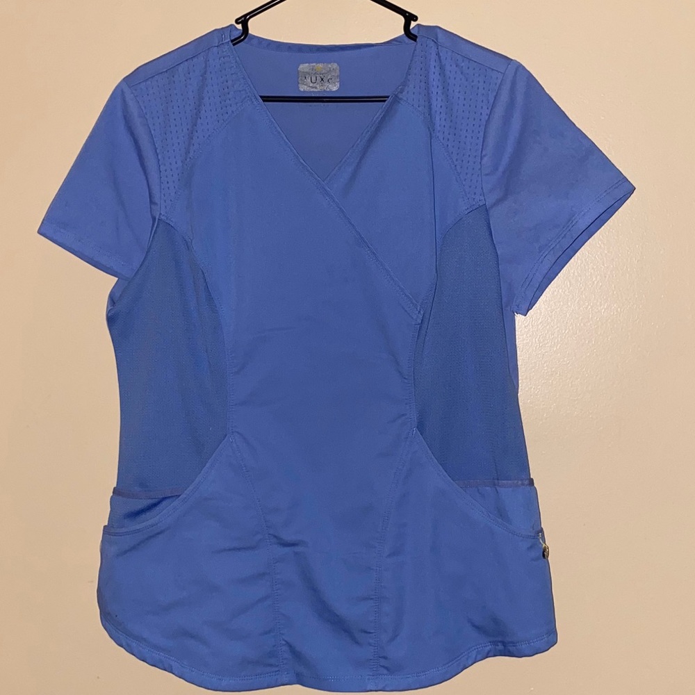 Cherokee Luxe Ceil Blue Scrub Top